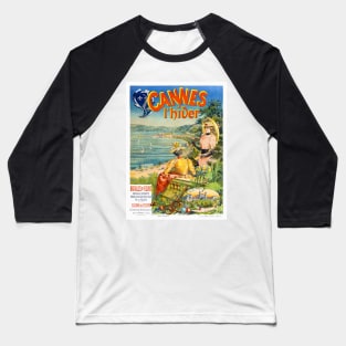 Vintage Travel Poster France Cannes l'hiver Baseball T-Shirt